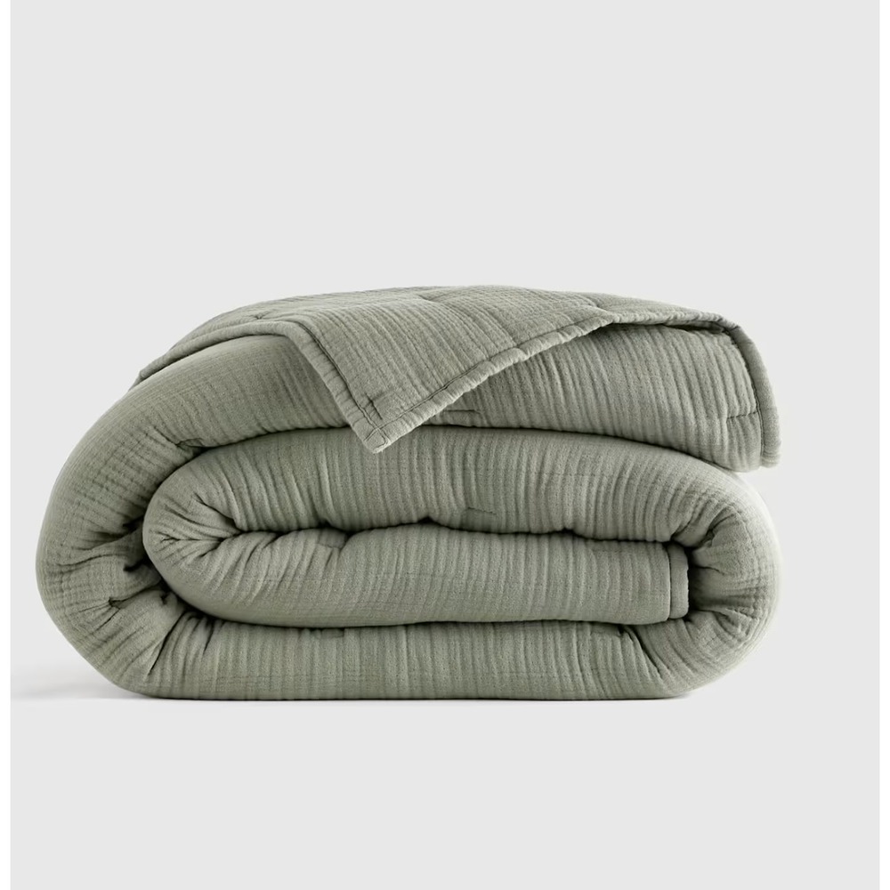 Quince Organic Airy Gauze Dream Quilt Queen Size Sage Green NO SHAMS INCLUDED